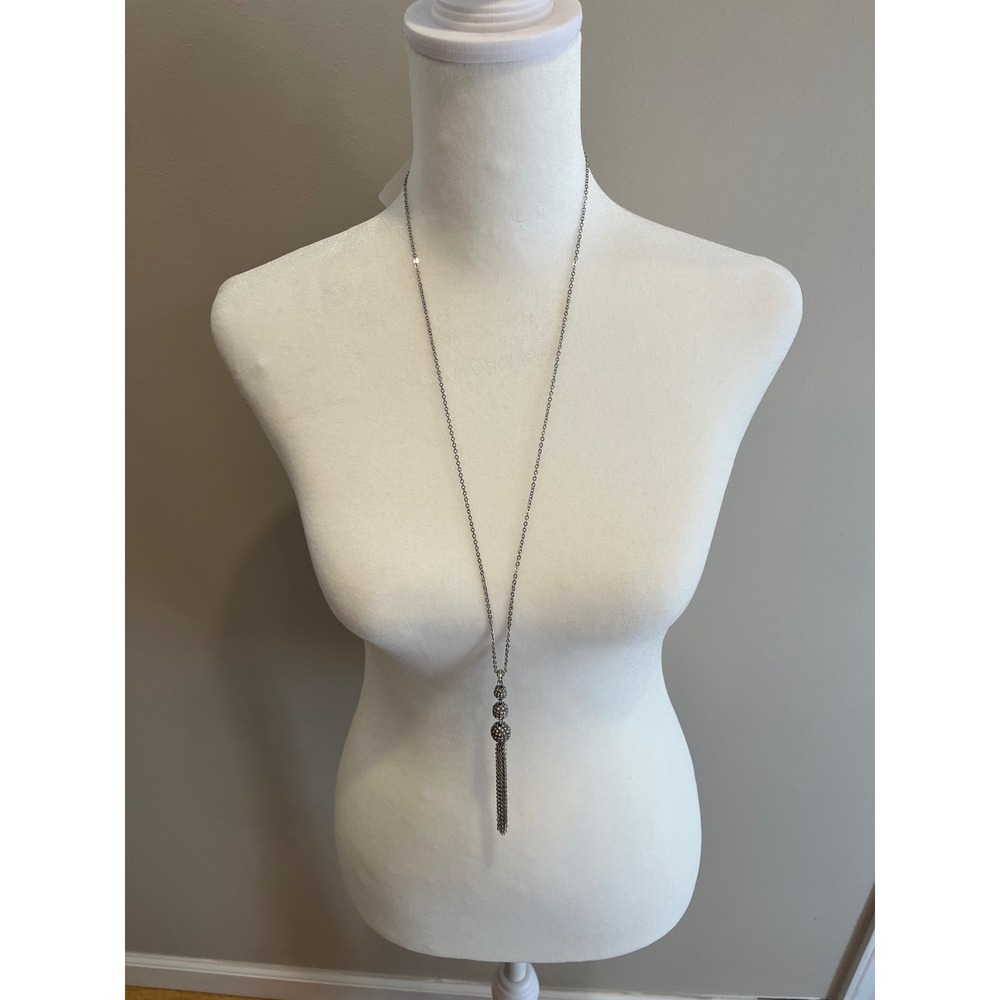 New York & Company Citybright Pave Crystal Ball Tassel Pendant Necklace NWT